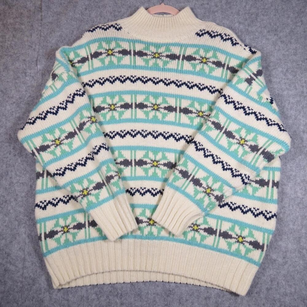American Eagle Womens Oversized Sweater Fair Isle Mock Neck Sweater Sz L